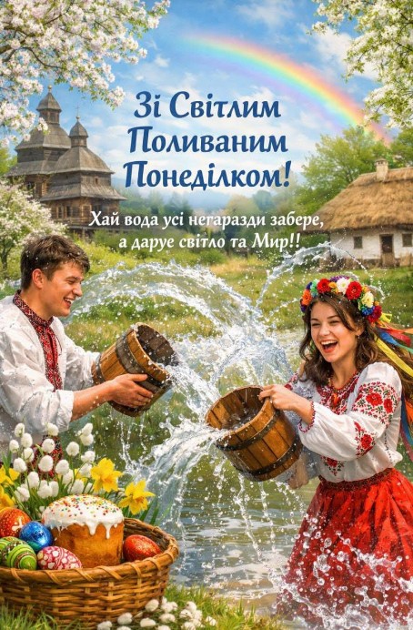 Листівка зі Світлим Поливаним понеділком: привітання