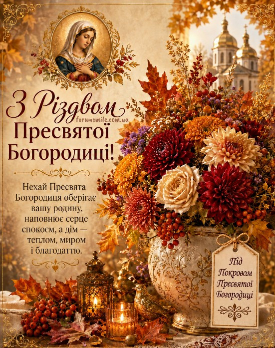 Листівка до Різдва Пресвятої Богородиці з красивим привітанням