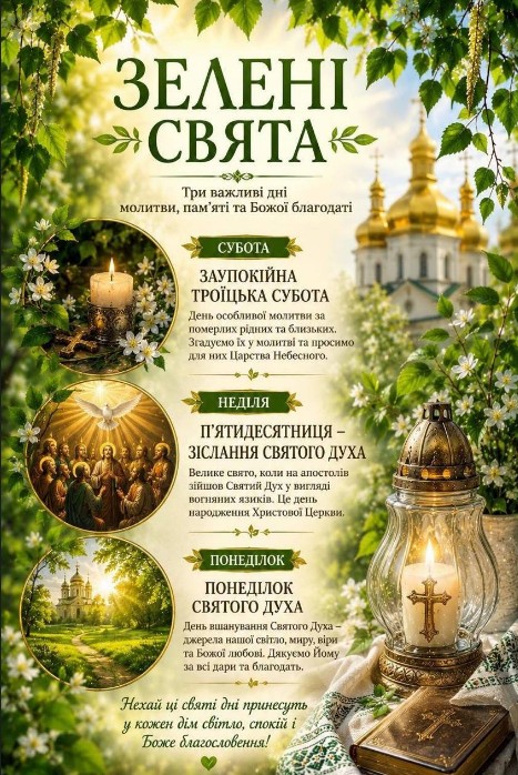 Вітальна листівка на Зелені свята: Трійця, П'ятидесятниця та Святого Духа